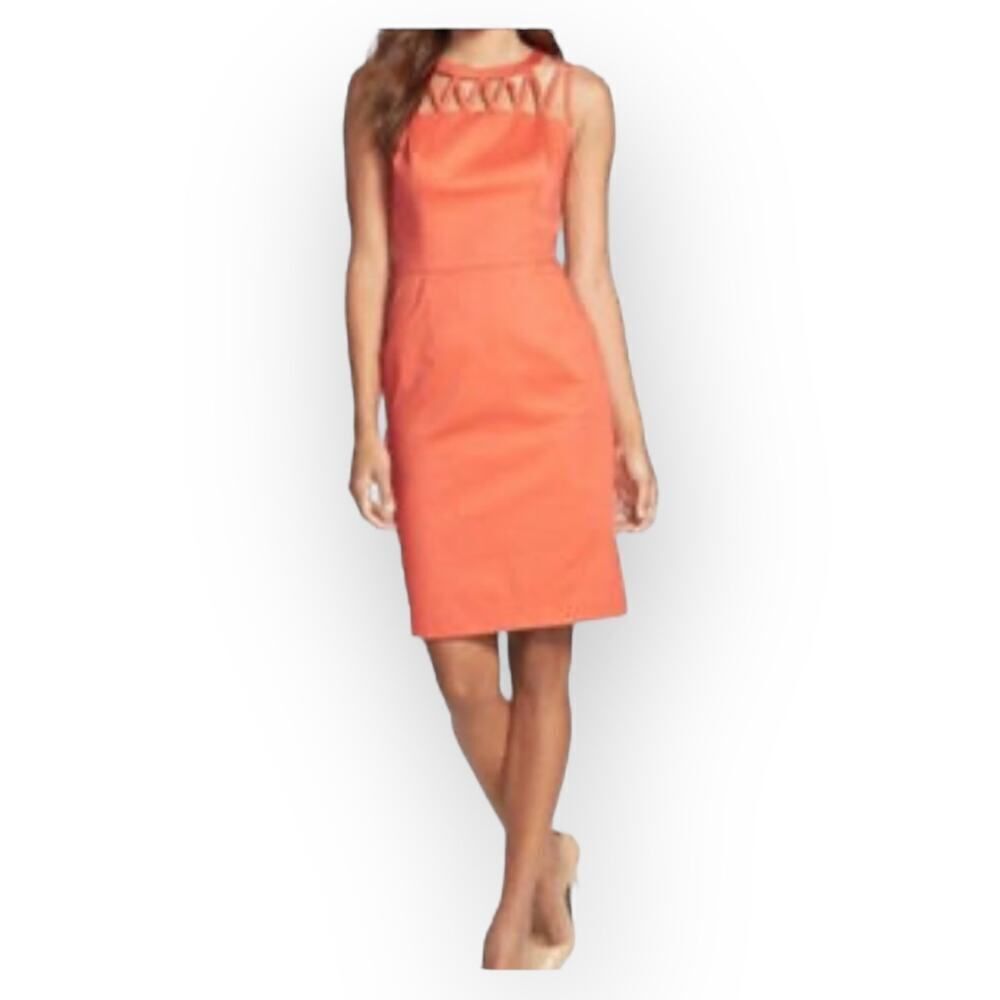 Adrianna Papell Sheath Dress Women's 8 Orange Sleeveless Cutout Neckline Pockets